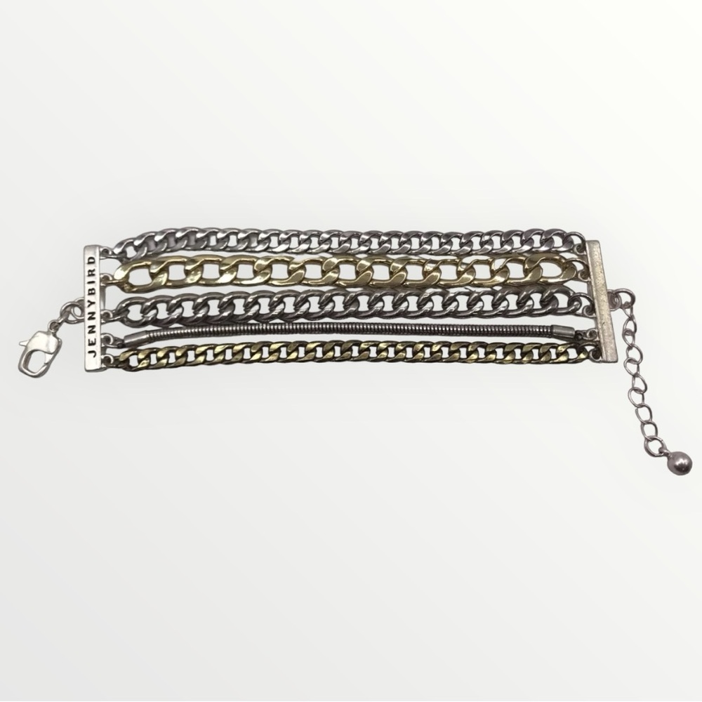 Jenny Bird Bracelet Layered 5 Multi Tone Metal Chains Chunky Cuff Adjustable